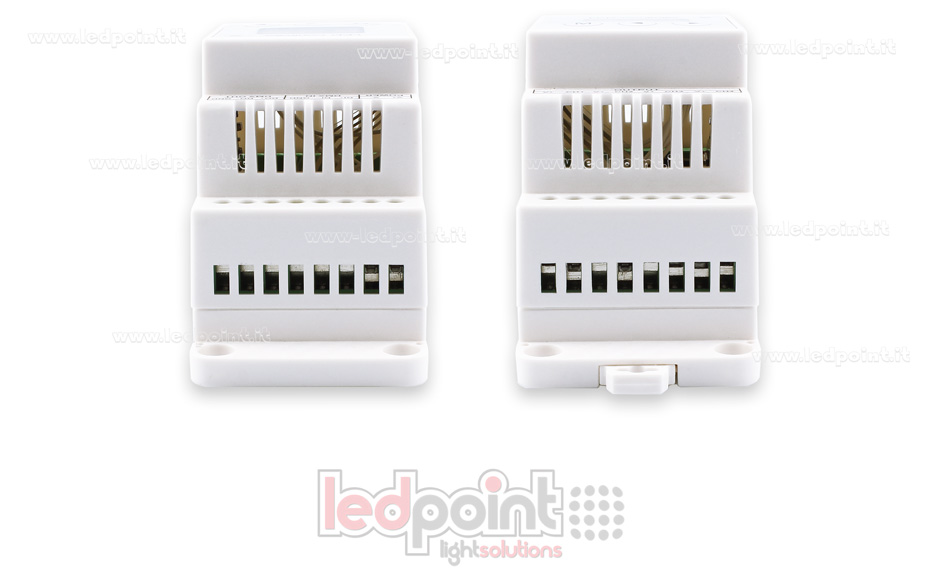 Decoder DMX 512 barra DIN, 4 canali da 5A l'uno, tensione 12-24V DC Decoder DMX 512 barra DIN, 4 canali da 5A l'uno, tensione 12-24V DC