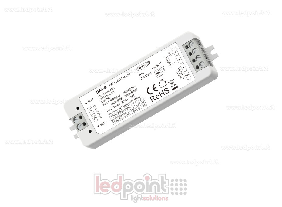 Dimmer DALI-2, 1 canale da 8A, 12-48V DC, tensione costante Dimmer DALI-2, 1 canale da 8A, 12-48V DC, tensione costante