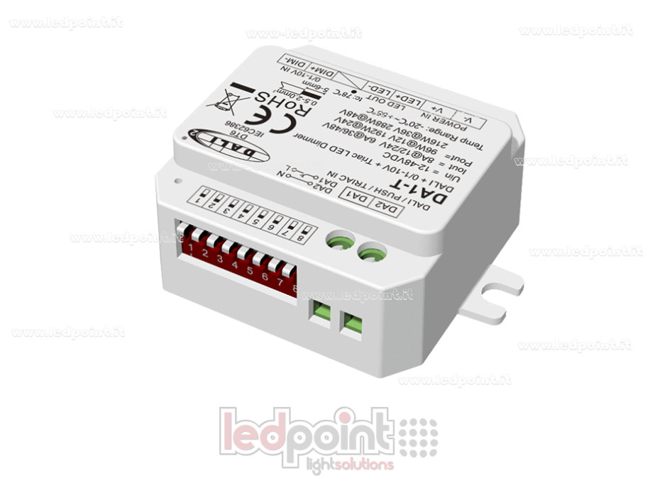 DALI-2 0/1-10V and Triac dimmer, 1 channel, 8A, 12-48V DC, constant voltage
DALI-2 0/1-10V and Triac dimmer, 1 channel, 8A, 12-48V DC, constant voltage
