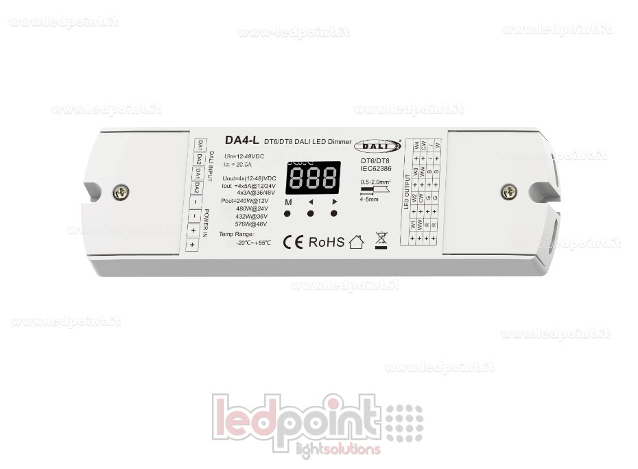Dimmer DALI-2, 4 Kanal mit 5A 12-24V / 3A 36-48V DC, (DT6) konstante Spannung Dimmer DALI-2, 4 Kanal mit 5A 12-24V / 3A 36-48V DC, (DT6) konstante Spannung