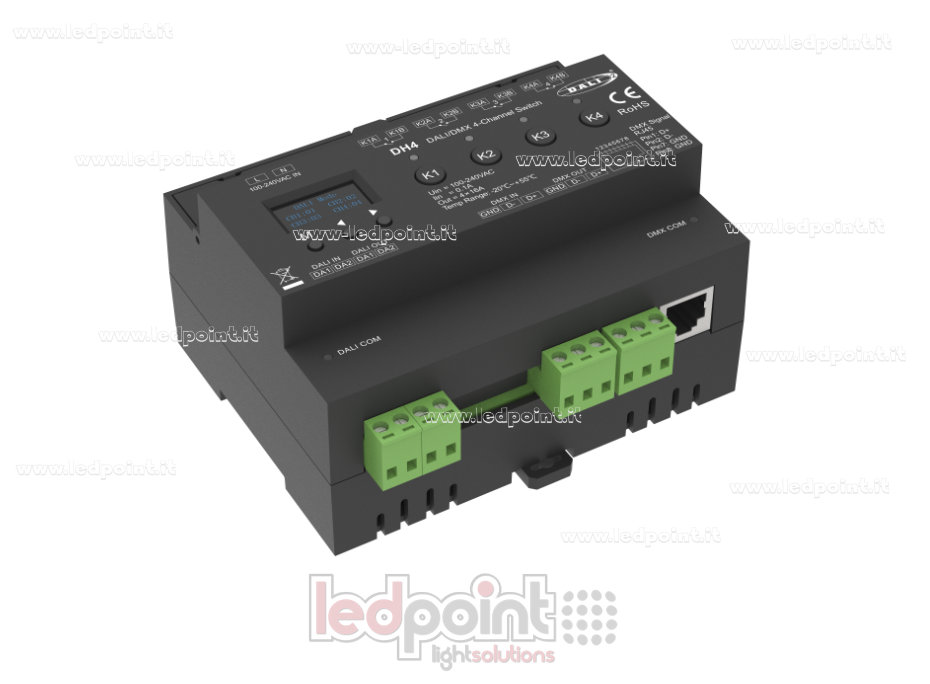 Decoder DALI/DMX a 4 canali da 8A, 100-240VAC 