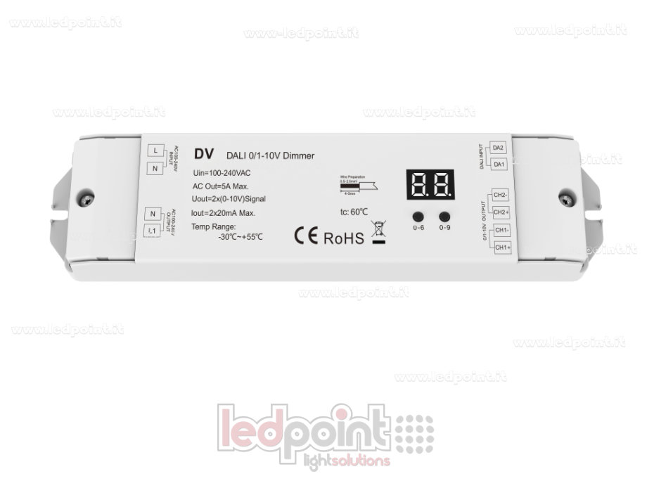 DALI Dimmer, 2 Kanäle*20mA, 0/1-10V, 100-240V (DT5)