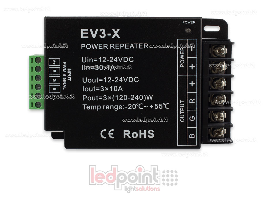 Amplificatore RGB 30A (3 canali da 10A) 12-36V