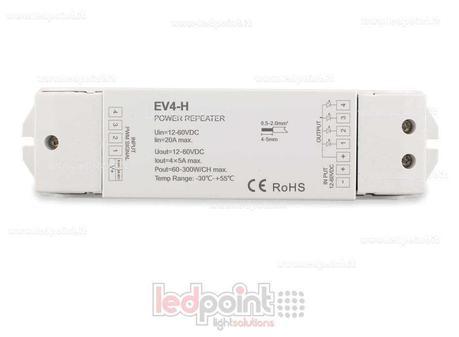 Amplificatore RGBW 20A (4 canali da 5A) 12-60V Amplificatore RGBW 20A (4 canali da 5A) 12-60V