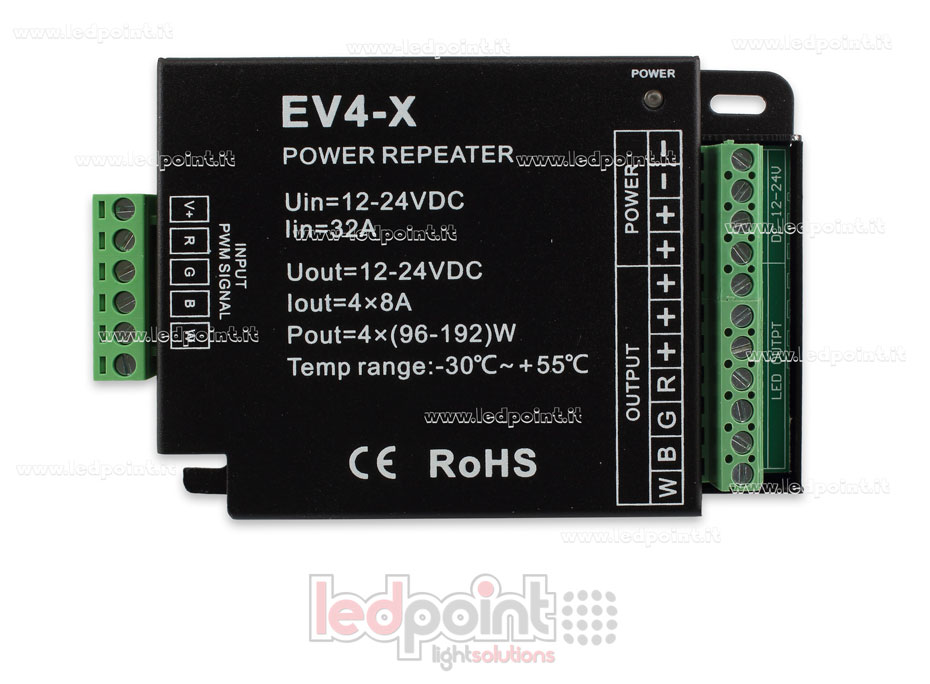 RGBW signal amplifier 12-24V 32A (4 channels with 10A) RGBW signal amplifier 12-24V 32A (4 channels with 10A)