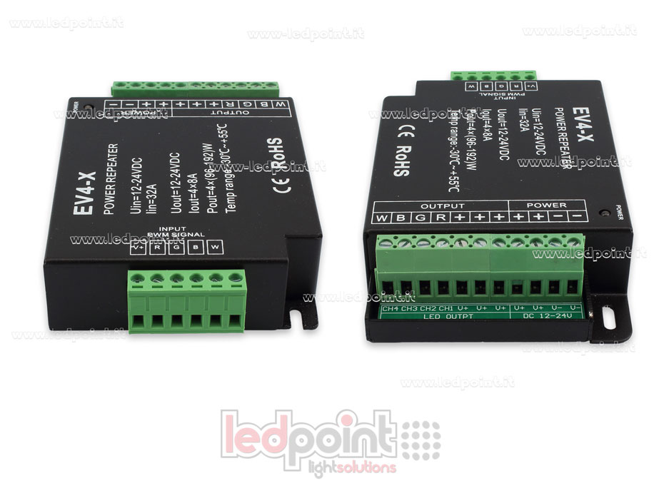 RGBW signal amplifier 12-24V 32A (4 channels with 10A) RGBW signal amplifier 12-24V 32A (4 channels with 10A)
