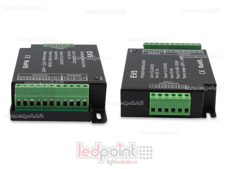 RGBCCT signal amplifier 12-24V 25A (5 channels with 5A) RGBCCT signal amplifier 12-24V 25A (5 channels with 5A)
