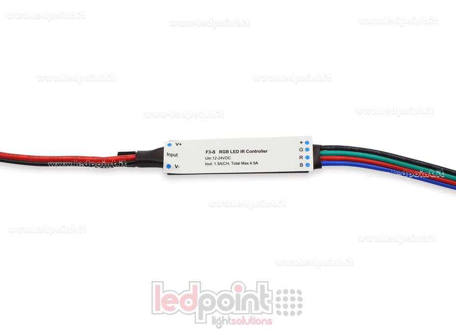 Ricevitore dimmer mini IR RGB con telecomando12/24V, 3ch 1,5A/CH Ricevitore dimmer mini IR RGB con telecomando12/24V, 3ch 1,5A/CH
