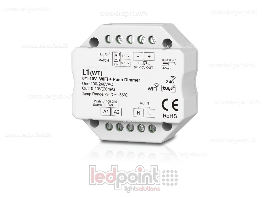1-Kanal monochromer Dimmer-Empfänger 0/1-10V WIFI, Push-Dim AC, RF 2.4G, für Wandverteilerdose