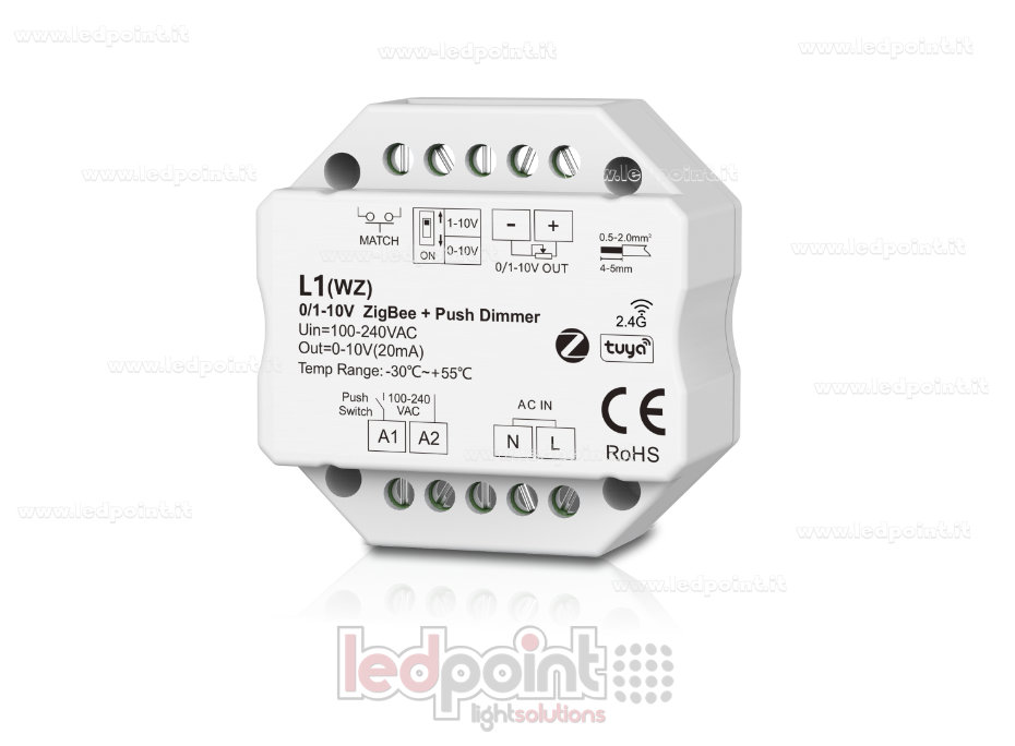 1-Kanal 0/1-10V Zigbee monochromatischer Dimmer-Empfänger, AC-Push-Dim, 2.4G RF, für Wand-Unterputzdose