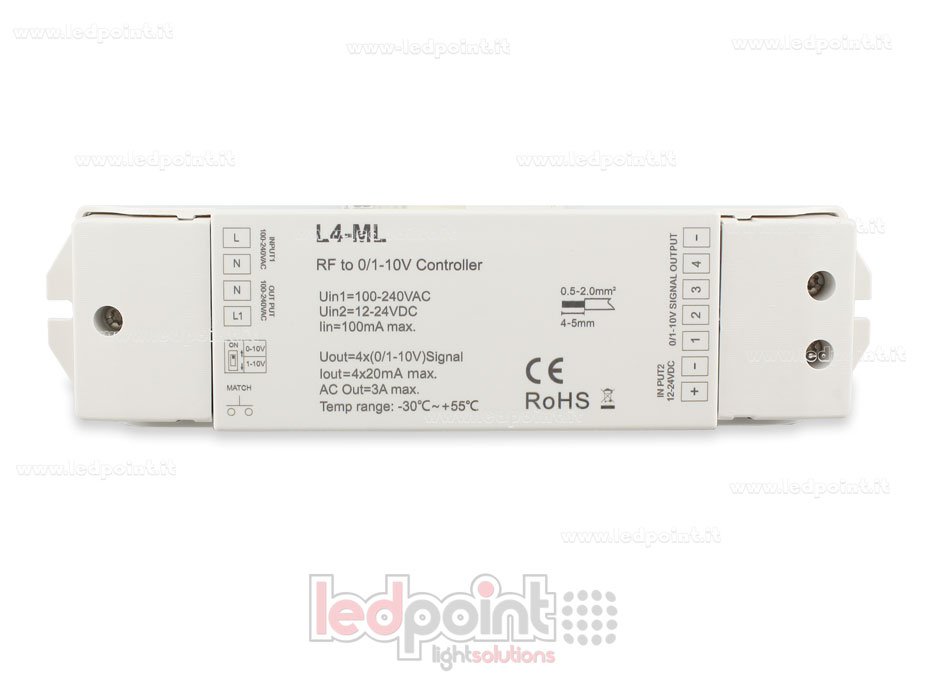 RF 2.4GHz receiver with 4 0/1-10V output channels RF 2.4GHz receiver with 4 0/1-10V output channels