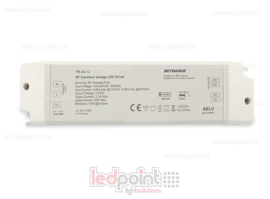 Alimentatore 40W 12V RF Wireless, Push-Dim SkyDance