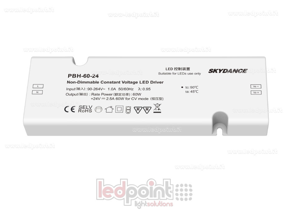 Alimentatore 60W 24V compatibile con interfaccia dimmer e sensore