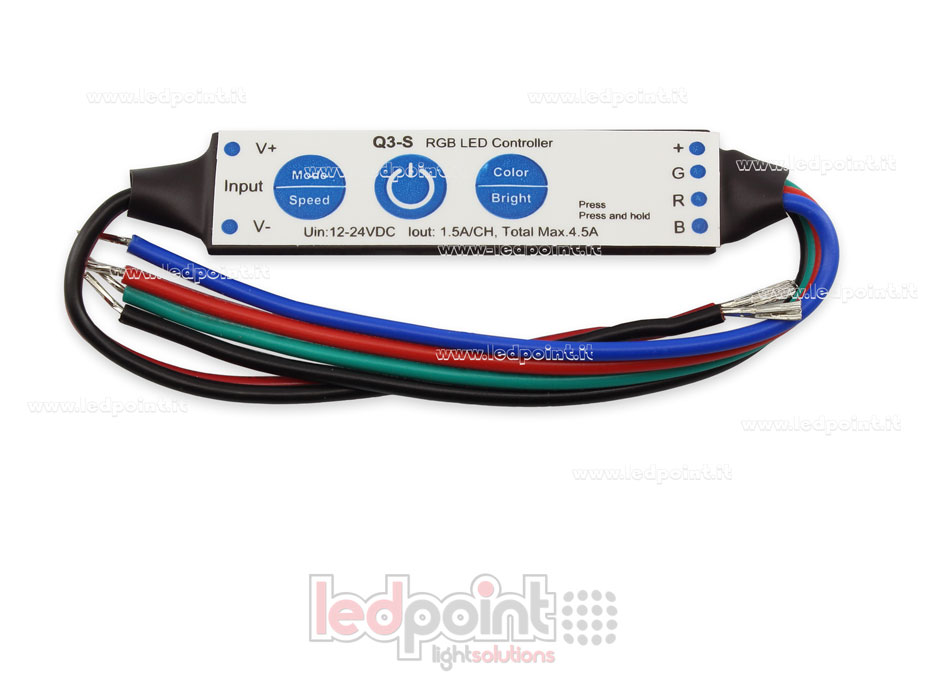 RGB mini dimmer receiver 12/24V, 3ch 1.5A/CH 3 keys no RF RGB mini dimmer receiver 12/24V, 3ch 1.5A/CH 3 keys no RF