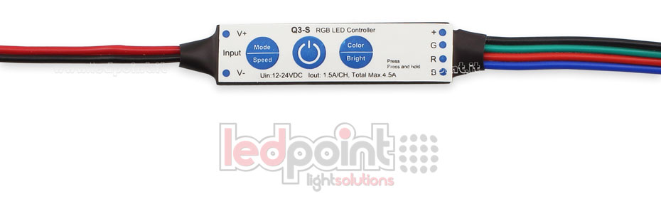 RGB mini dimmer receiver 12/24V, 3ch 1.5A/CH 3 keys no RF RGB mini dimmer receiver 12/24V, 3ch 1.5A/CH 3 keys no RF