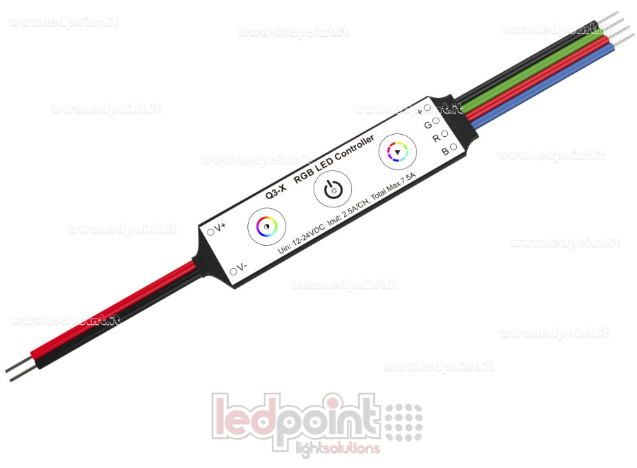 Ricevitore dimmer mini RGB 12/24V, 3ch 2.5A 3 tasti no RF Ricevitore dimmer mini RGB 12/24V, 3ch 2.5A 3 tasti no RF