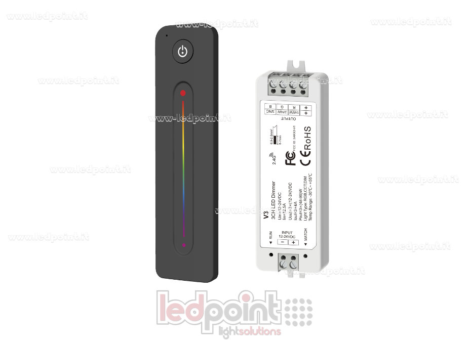 Remote control kit + RGB controller 12/24V, 3ch*4A, RF 2.4G