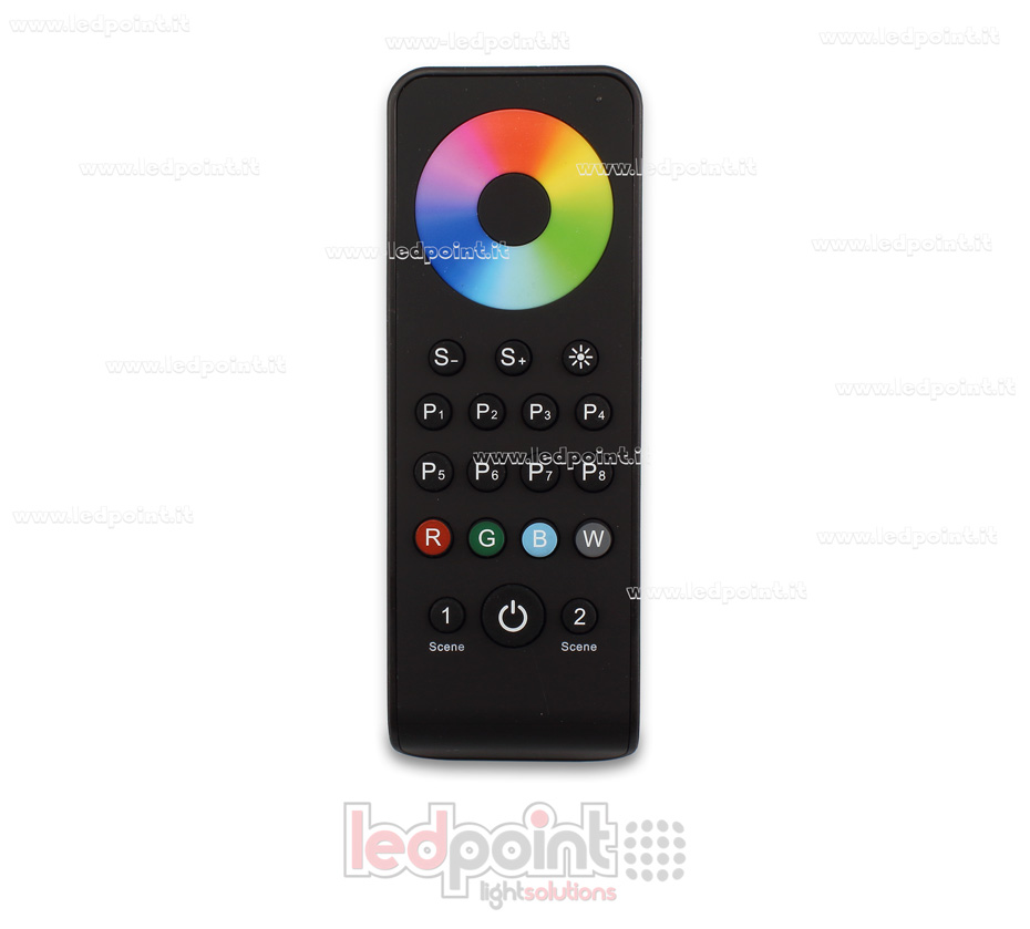 1 zone, 2 scenes, 8 dynamic modes, RGB/RGBW black RF2.4G remote control 1 zone, 2 scenes, 8 dynamic modes, RGB/RGBW black RF2.4G remote control