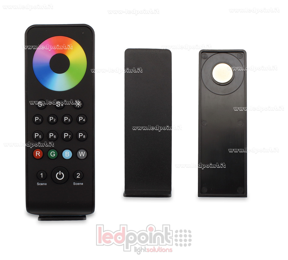 1 zone, 2 scenes, 8 dynamic modes, RGB/RGBW black RF2.4G remote control 1 zone, 2 scenes, 8 dynamic modes, RGB/RGBW black RF2.4G remote control