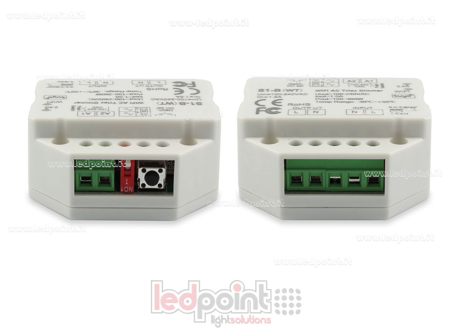 Single-colour triac 100/230V push dim AC, WiFi, RF 2.4G controller for wall junction box Single-colour triac 100/230V push dim AC, WiFi, RF 2.4G controller for wall junction box