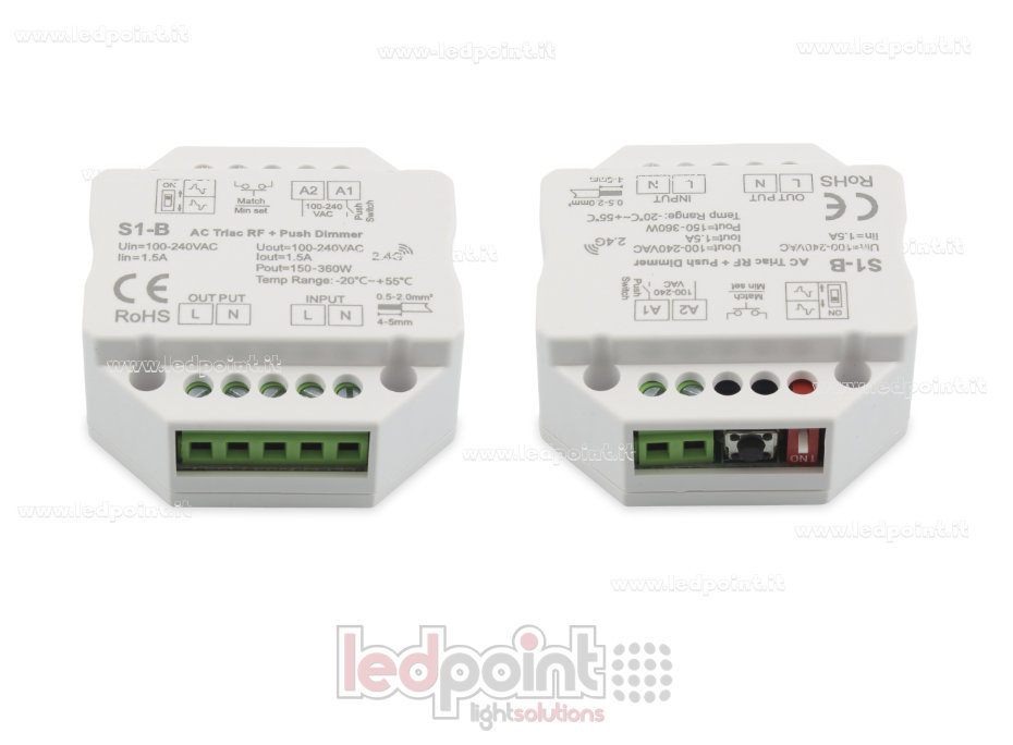 Single-colour triac 100/230V push dim AC RF 2.4G controller for wall junction box
