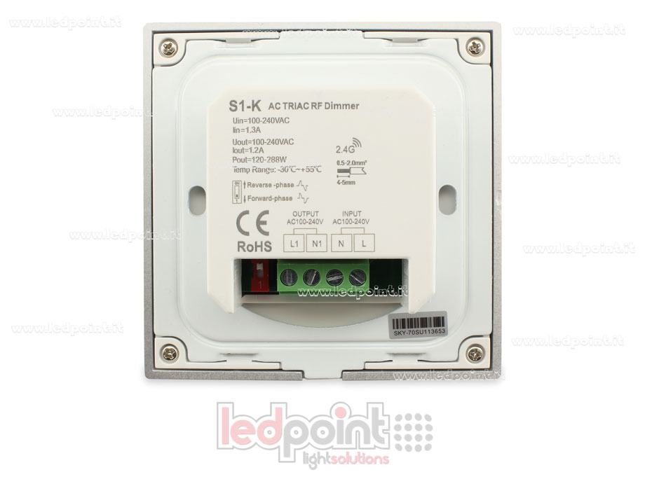 White Triac wall-mounted remote control dimmer 86x86mm wheel, 1ch*1.2A White Triac wall-mounted remote control dimmer 86x86mm wheel, 1ch*1.2A