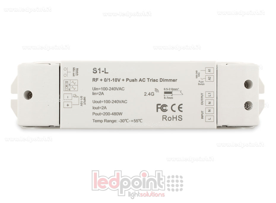 Monochromatic push button controller triac 100/230V, RF 2.4G,  0/1-10V, Push AC
