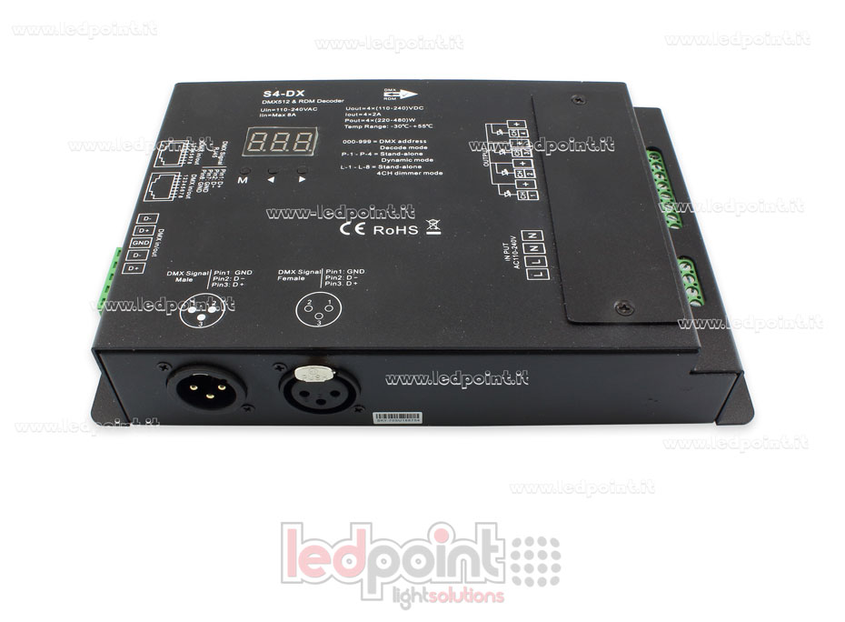DMX 512 decoder, 4-channels 2A each, voltage 110-240VAC DMX 512 decoder, 4-channels 2A each, voltage 110-240VAC
