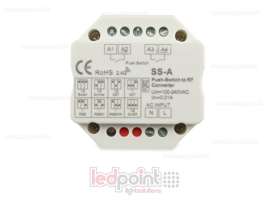 Push Dim, 1 oder 2 Zonen, einfarbig, CCT, RGB, RGBW und RGB+CCT, RF 2.4G Fernbedienung für Wandanschlussdose Push Dim, 1 oder 2 Zonen, einfarbig, CCT, RGB, RGBW und RGB+CCT, RF 2.4G Fernbedienung für Wandanschlussdose