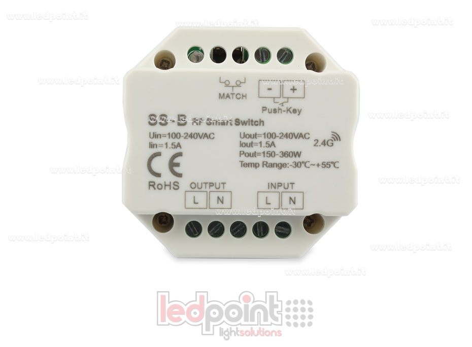 Single-colour 100-240VAC on/off non-dimmable 1.5A, push switch, RF 2.4G controller for wall power socket Single-colour 100-240VAC on/off non-dimmable 1.5A, push switch, RF 2.4G controller for wall power socket