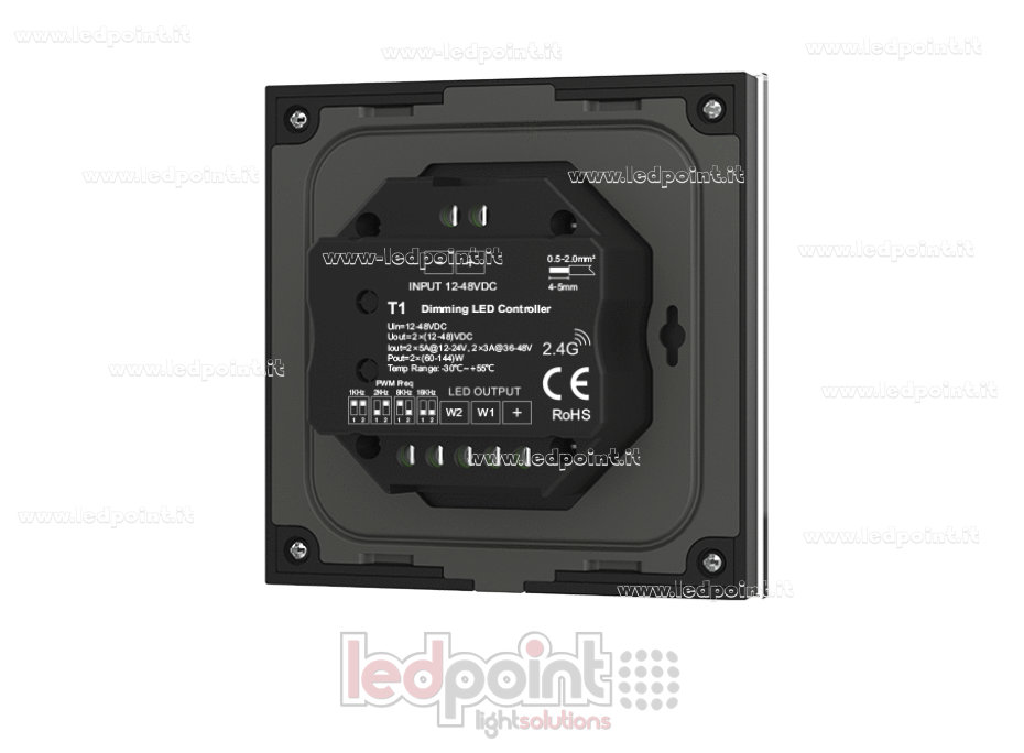 Monochrome Black Wall-Mounted Touch Controller and Remote Control, 4CH*3A, 12-24VDC, 2.4 GHz RF