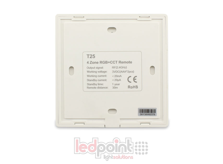 Telecomando da parete RGB/CCT nero 4 zone RF2.4G