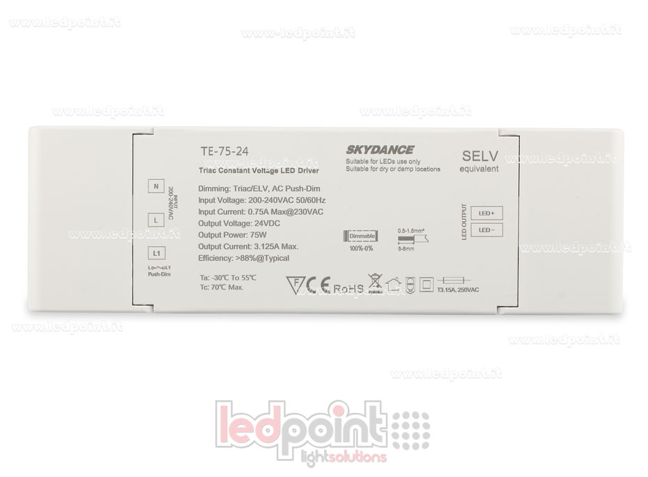 Power supply 75W 24V CV Triac AC Push-Dim SkyDance