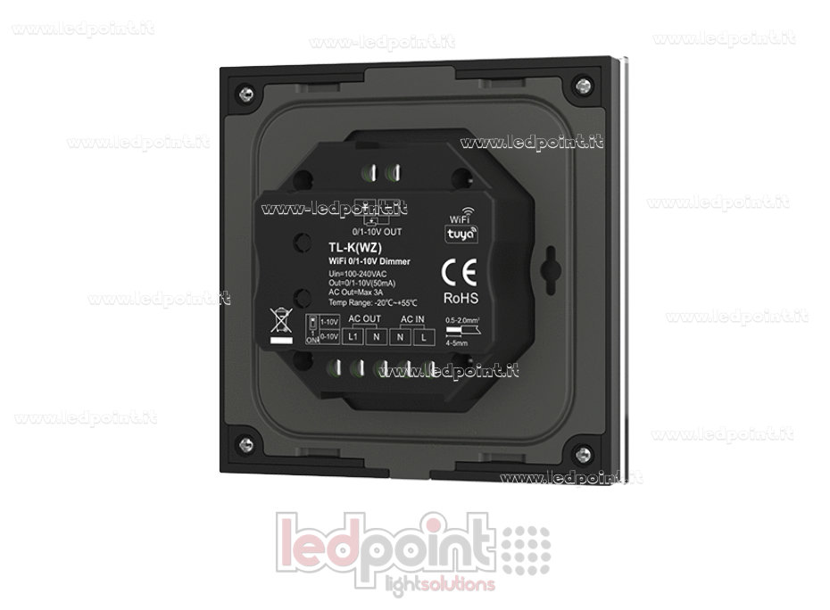 Wall-mounted control panel, Zigbee 1CH-50mA, 100-240VAC + 0/1-10V dimmer, black
