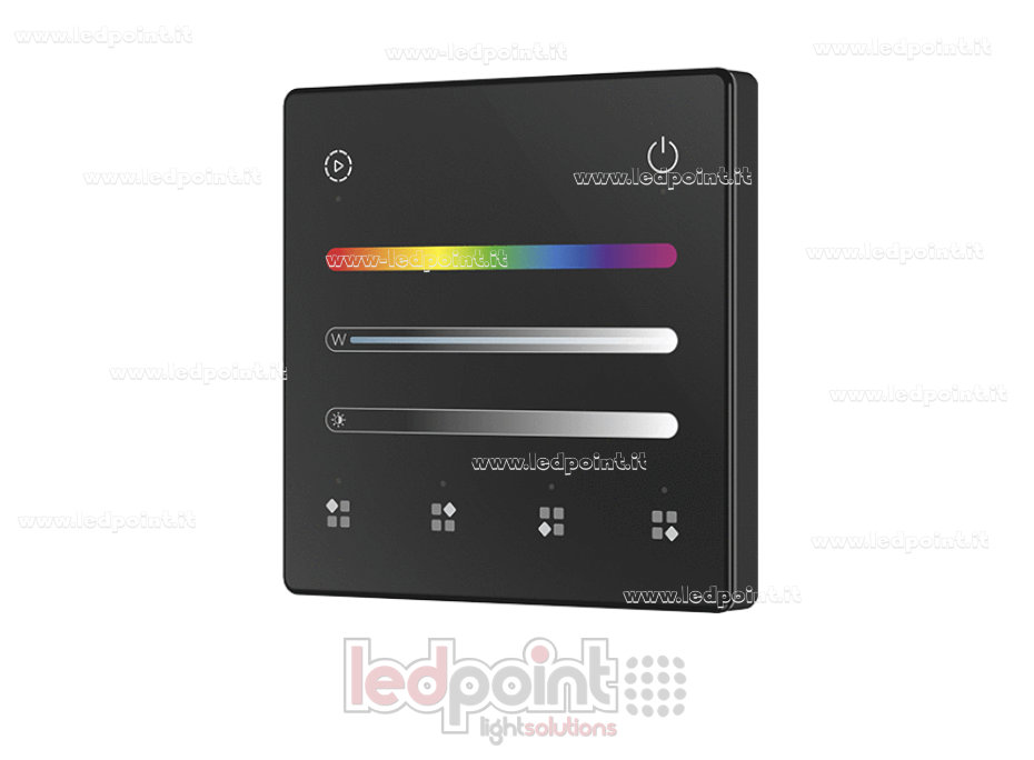 Battery-powered RGB/RGBW wall-mounted remote control, black, 4 zones, 2.4 GHz RF 