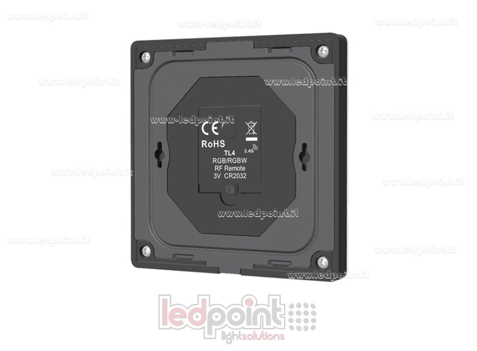 Battery-powered RGB/RGBW wall-mounted remote control, black, 4 zones, 2.4 GHz RF 