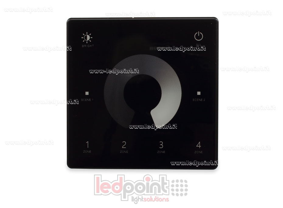 Black slim wall remote control, monochrome, battery-powered, 4 zones RF2.4G
