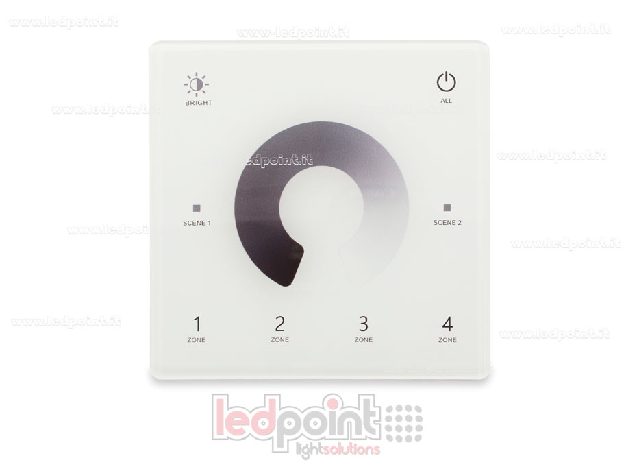 White slim wall remote control, monochrome, battery-powered, 4 zones RF2.4G White slim wall remote control, monochrome, battery-powered, 4 zones RF2.4G