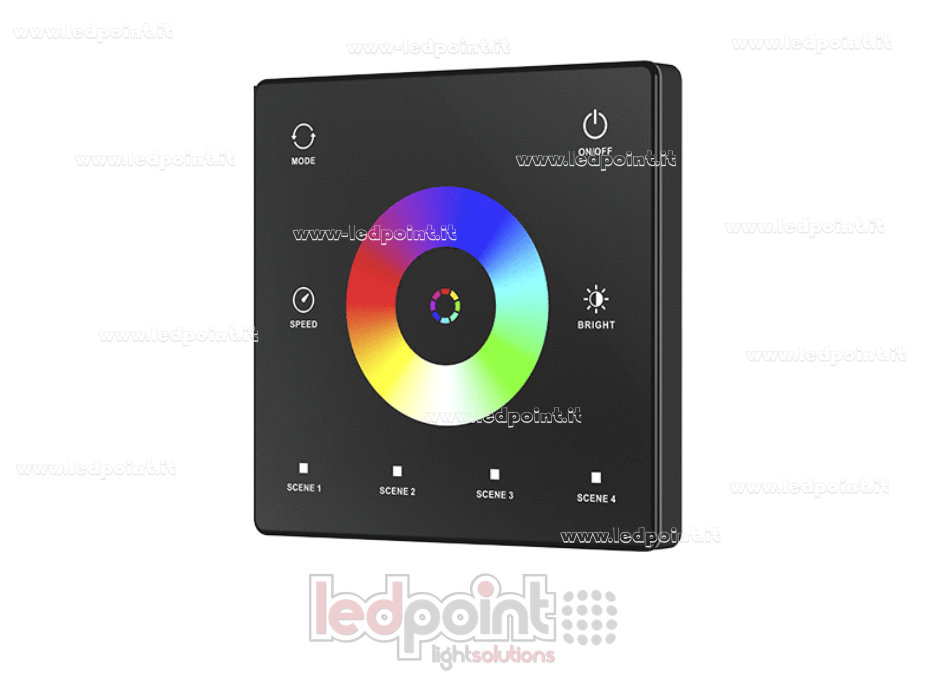SPI RF RGB, RGBW Wall-Mounted Remote Control, Battery-Powered, Black, 3 VDC, 2.4 GHz RF