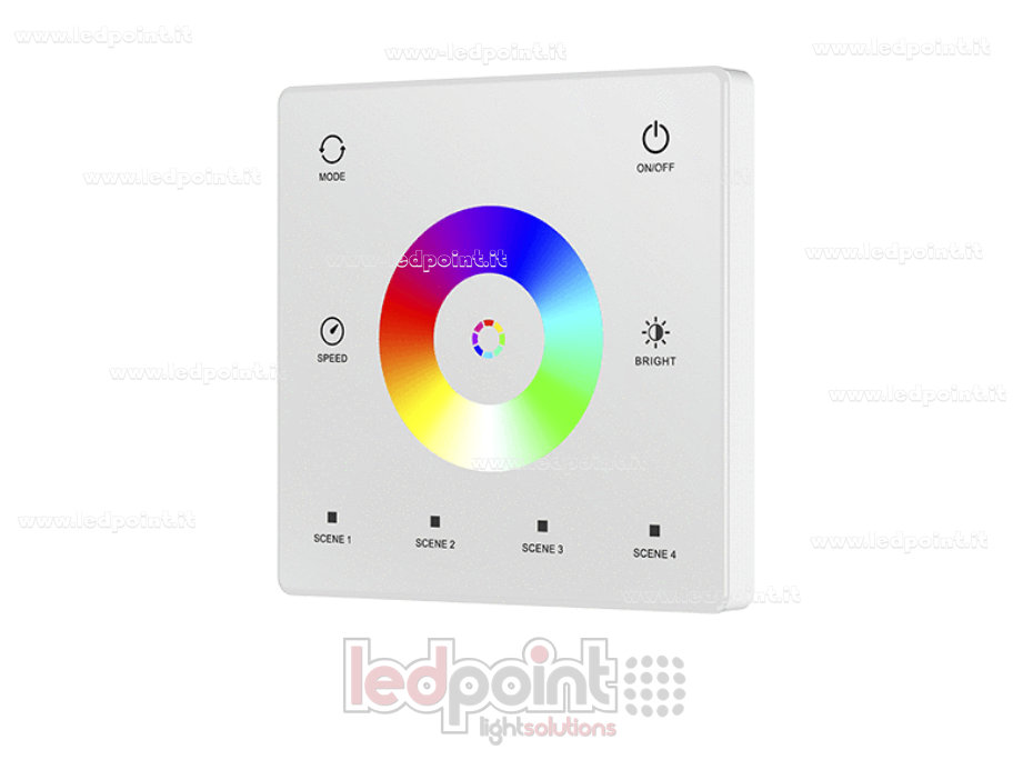 SPI RF RGB, RGBW Wall-Mounted Remote Control, Battery-Powered, White, 3 VDC, 2.4 GHz RF