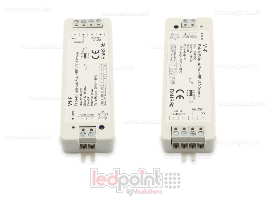 12/48V, 1ch*8A, RF 2.4G, monochrome dimmer receiver with adjustable on/off fade and push-button 12/48V, 1ch*8A, RF 2.4G, monochrome dimmer receiver with adjustable on/off fade and push-button