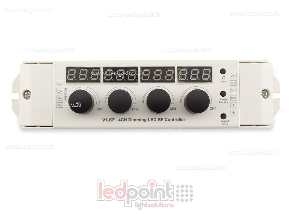 Ricevitore dimmer monocromatico con 4 manopole, 12-24V, 4ch*4A, RF 2,4G Ricevitore dimmer monocromatico con 4 manopole, 12-24V, 4ch*4A, RF 2,4G