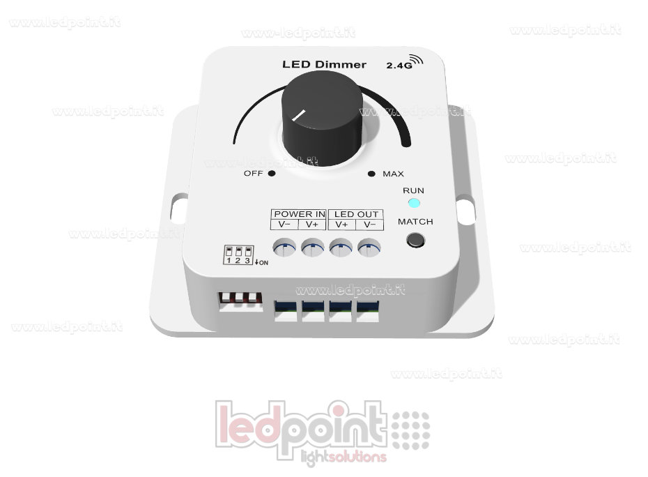 Dimmer monocromatico 12/48V, 1ch*8A con rotella e frequenza PWM selezionabile