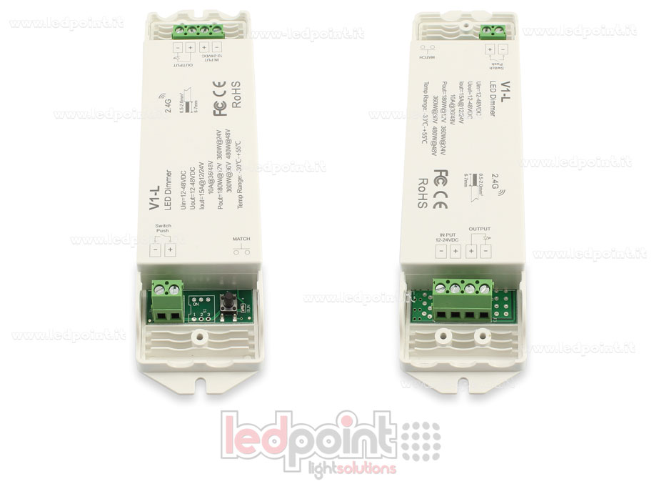 Ricevitore dimmer monocromatico con pulsante, 1CH*15A 12/24V o 1ch*10A 36/48V RF 2.4G Ricevitore dimmer monocromatico con pulsante, 1CH*15A 12/24V o 1ch*10A 36/48V RF 2.4G