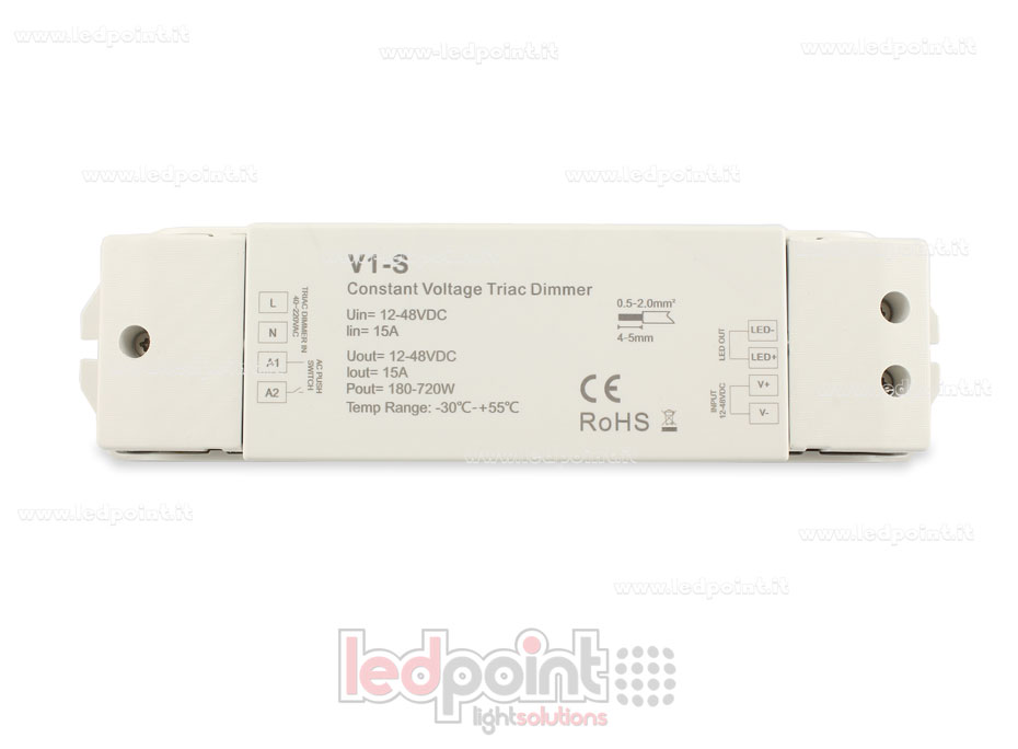 Dimmer monocromatico con pulsante e triac 12/48V, 1ch*15A Dimmer monocromatico con pulsante e triac 12/48V, 1ch*15A