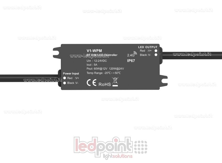 Mini RF LED Controller for Dimming, IP67, 12/24V, 1 channel, 3A/CH
