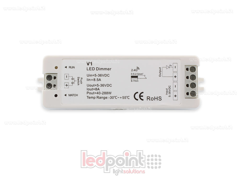 Push button monochromatic receiver dimmer 5/36V, 1ch*8A, RF 2.4G