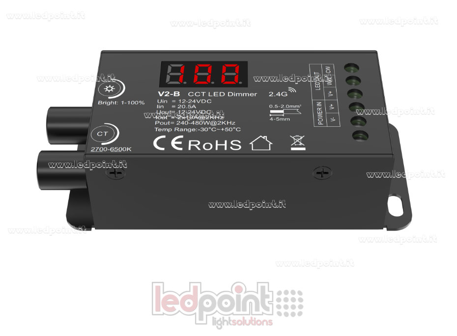 CCT controller receiver 12-24V, 2ch*10A with 2 knobs and selectable PWM, RF 2.4G CCT controller receiver 12-24V, 2ch*10A with 2 knobs and selectable PWM, RF 2.4G