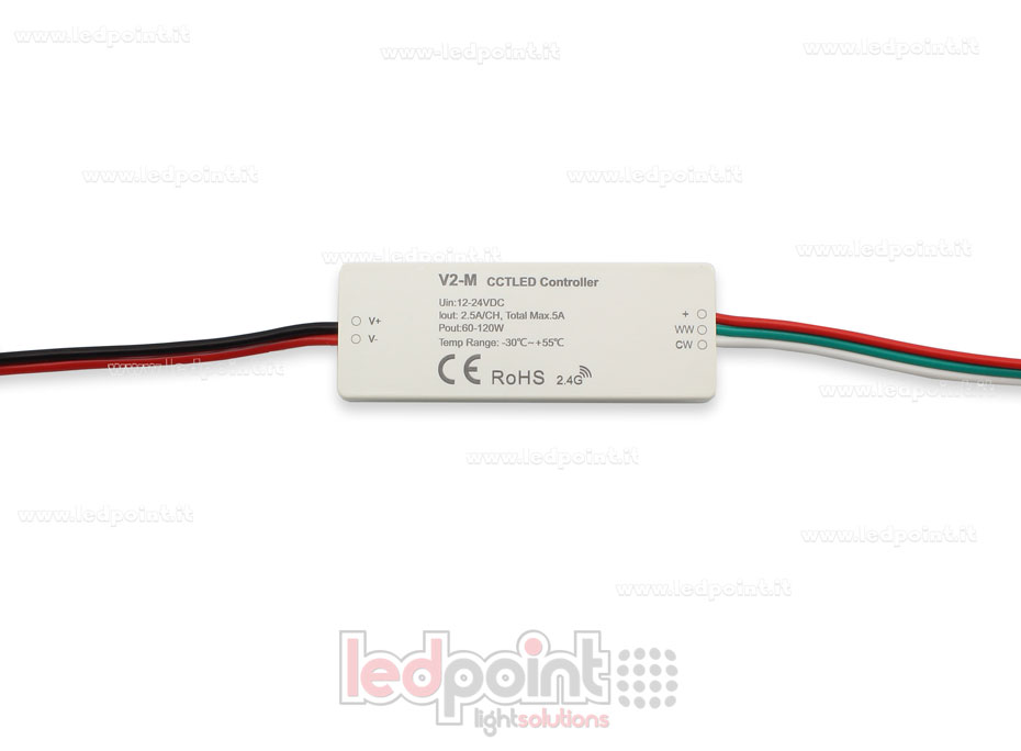 CCT Mini Kontroller 12-24V, 2ch 2.5A/CH, RF 2.4GHz CCT Mini Kontroller 12-24V, 2ch 2.5A/CH, RF 2.4GHz