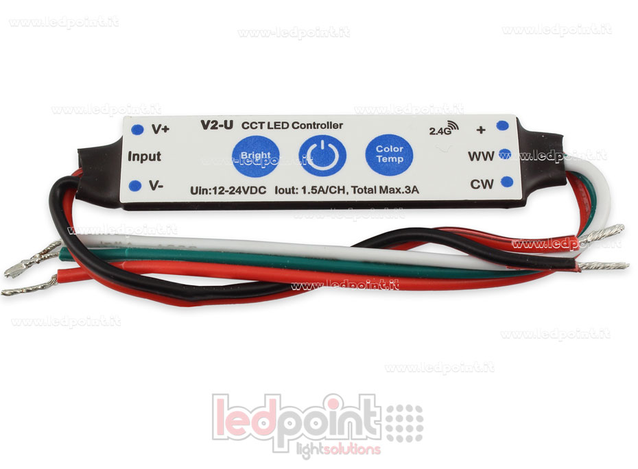 Ricevitore controller mini CCT , per installazione su profilo, 12-24V, 2ch 1.5A/CH con tasti e RF 2.4G Ricevitore controller mini CCT , per installazione su profilo, 12-24V, 2ch 1.5A/CH con tasti e RF 2.4G